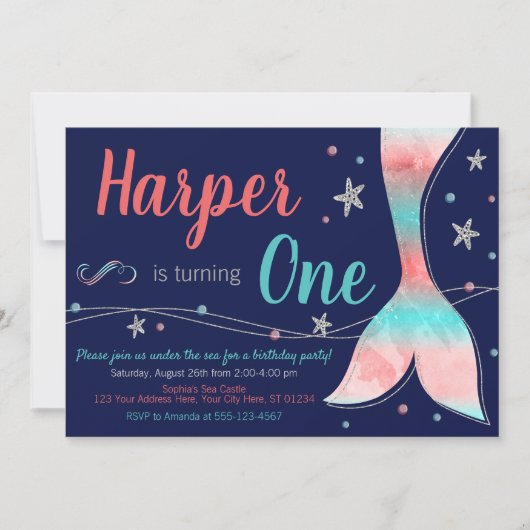 Mermaid Birthday Einladung | Unterseegebiet (Vorderseite)