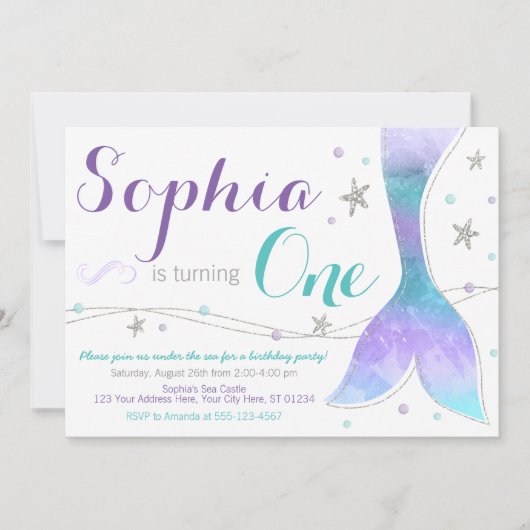 Mermaid Birthday Einladung | Unterseegebiet (Vorderseite)