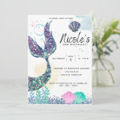Mermaid Birthday Einladung Vorlage (Stehend Vorderseite)