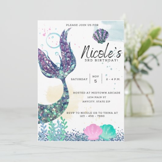 Mermaid Birthday Einladung Vorlage (Stehend Vorderseite)