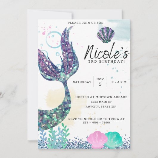 Mermaid Birthday Einladung Vorlage (Rückseite)