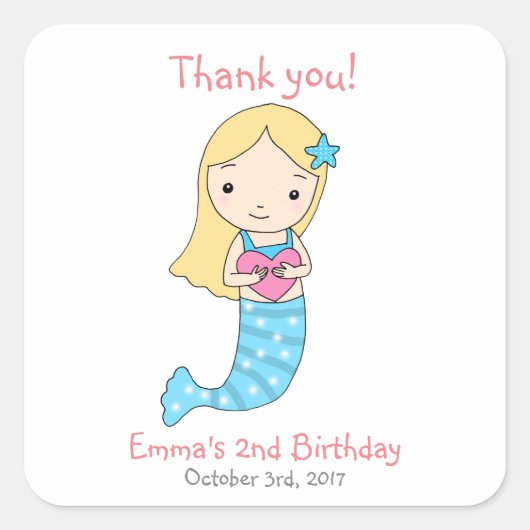 Mermaid Birthday Favor Sticker Mermaid Gastgeschen (Vorderseite)