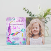 Mermaid Birthday Foto Einladung (Stehend Vorderseite)