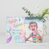 Mermaid Birthday Foto Einladung (Stehend Vorderseite)