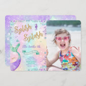 Mermaid Birthday Foto Einladung (Vorne/Hinten)