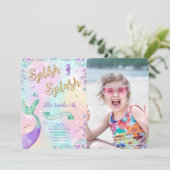Mermaid Birthday Foto Einladung (Stehend Vorderseite)