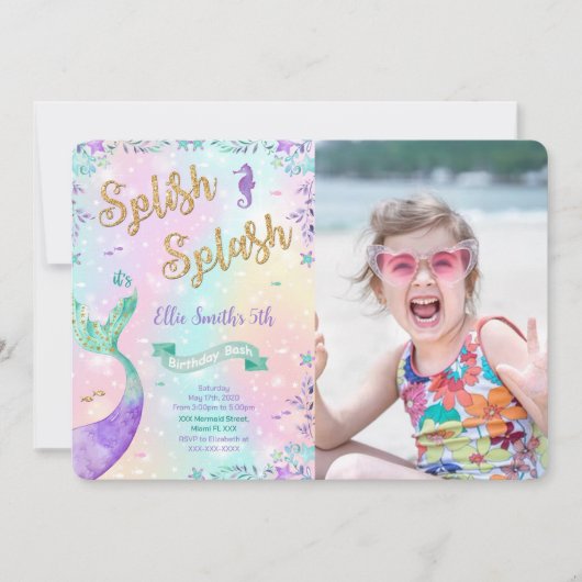 Mermaid Birthday Foto Einladung (Vorderseite)