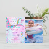 Mermaid Birthday Foto Einladung (Stehend Vorderseite)