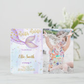 Mermaid Birthday Foto Einladung (Stehend Vorderseite)