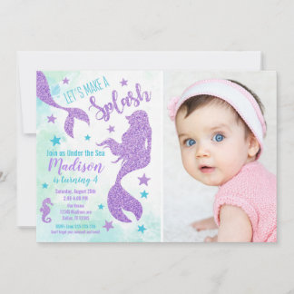 Mermaid Birthday Foto Einladung / Unter Meer