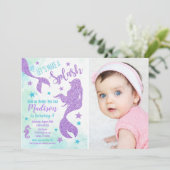 Mermaid Birthday Foto Einladung / Unter Meer (Stehend Vorderseite)