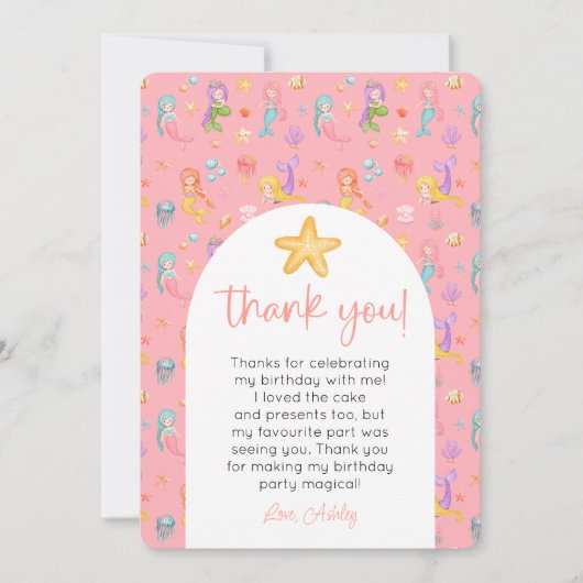 Mermaid Birthday Foto Vielen Dank Einladung (Vorderseite)