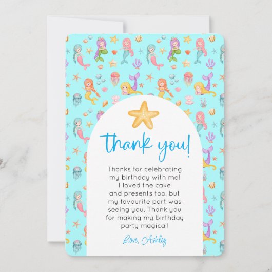 Mermaid Birthday Foto Vielen Dank Einladung (Vorderseite)