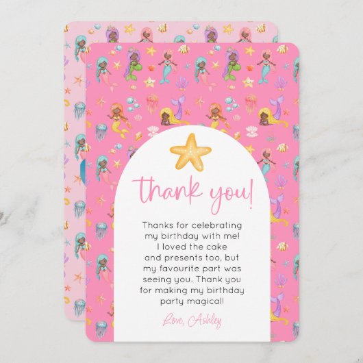 Mermaid Birthday Foto Vielen Dank Einladung (Vorne/Hinten)
