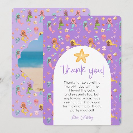Mermaid Birthday Foto Vielen Dank Einladung (Vorne/Hinten)