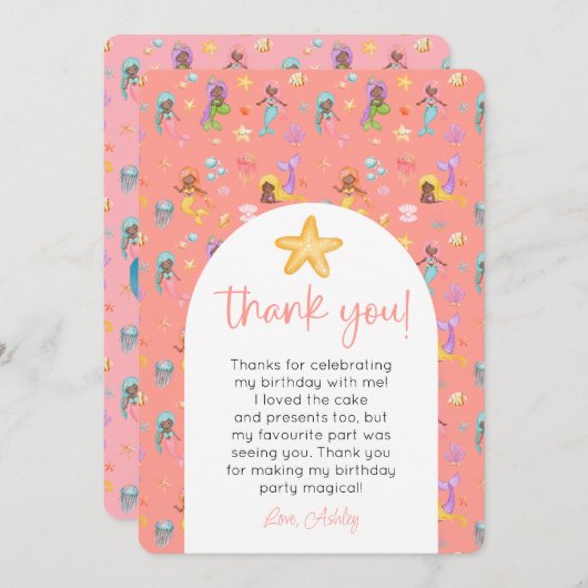 Mermaid Birthday Foto Vielen Dank Einladung (Vorne/Hinten)