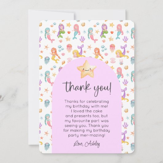 Mermaid Birthday Foto Vielen Dank Einladung (Vorderseite)