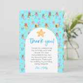 Mermaid Birthday Foto Vielen Dank Einladung (Stehend Vorderseite)