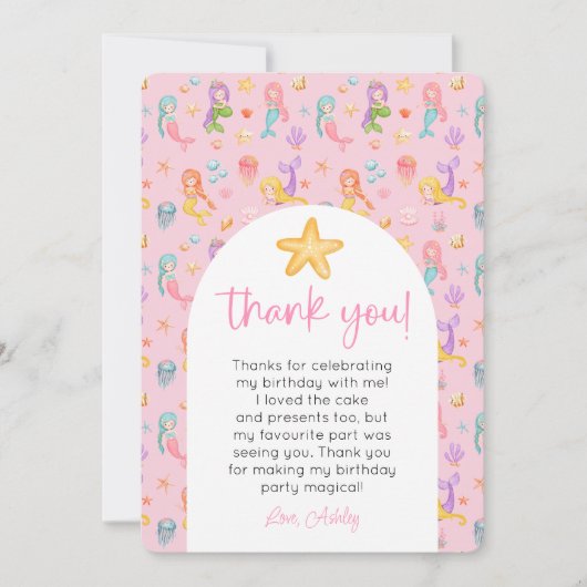 Mermaid Birthday Foto Vielen Dank Einladung (Vorderseite)