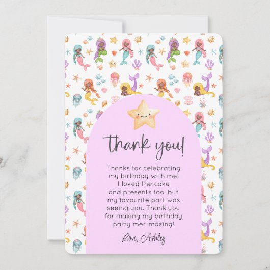Mermaid Birthday Foto Vielen Dank Einladung (Vorderseite)