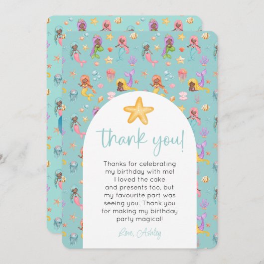 Mermaid Birthday Foto Vielen Dank Einladung (Vorne/Hinten)