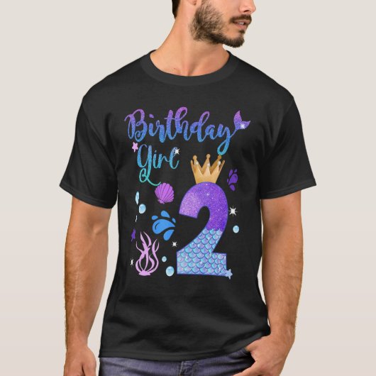 Mermaid Birthday Girl 2 Jahre alt sein 2. Geburtst T-Shirt (Vorderseite)