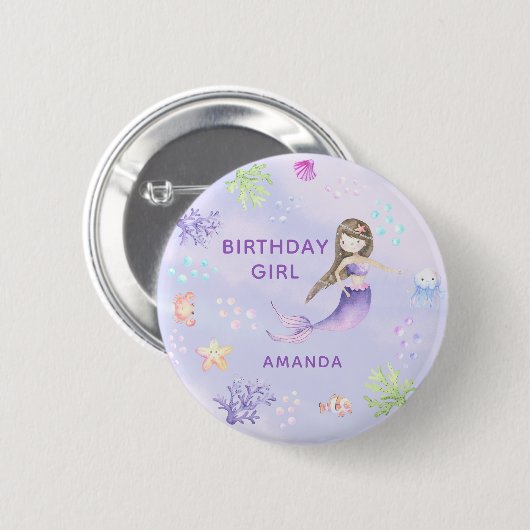 Mermaid Birthday GIRL Button (Vorne & Hinten)