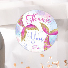 Mermaid Birthday Girls Pink Gold Runder Aufkleber