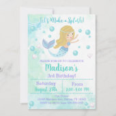 Mermaid Birthday Invitation, Blonde Mermaid Einladung (Vorderseite)
