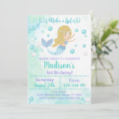 Mermaid Birthday Invitation, Blonde Mermaid Einladung (Stehend Vorderseite)