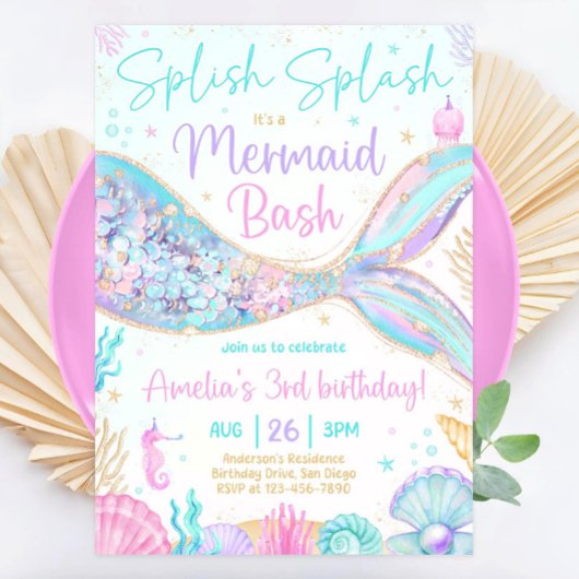 Mermaid Birthday Invitation, Editable Mermaid Bash Einladung