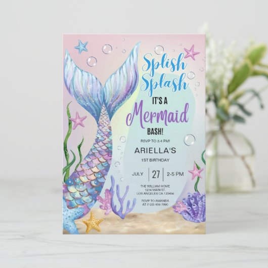 Mermaid Birthday Invitation, EDITABLE Mermaid Invi Einladung (Stehend Vorderseite)