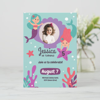 Mermaid Birthday Invitation, Girls Foto Geburtstag Einladung
