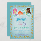 Mermaid Birthday Invitation - Mädchen ethnisch Einladung (Vorne/Hinten)