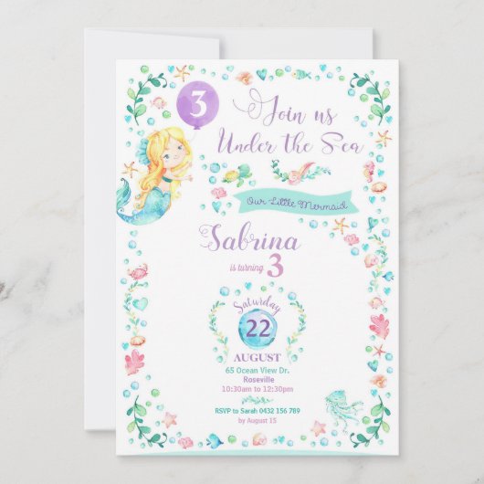 Mermaid Birthday Invitation Mermaid Party Blonde Einladung (Vorderseite)