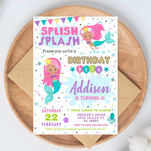Mermaid Birthday Invitation Splish Splash Invite Einladung