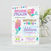 Mermaid Birthday Invitation Splish Splash Invite Einladung (Stehend Vorderseite)