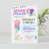 Mermaid Birthday Invitation Splish Splash Invite Einladung (Stehend Vorderseite)
