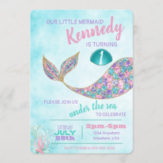 Mermaid Birthday Invitation, Under Sea Party Einladung