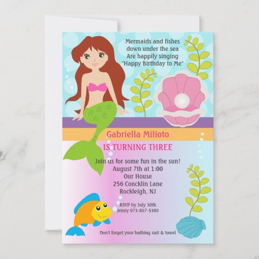 Mermaid Birthday Invite Einladung (Vorderseite)