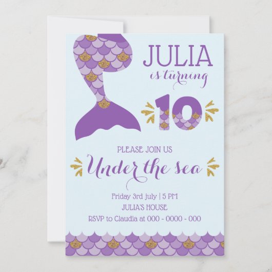 Mermaid Birthday Mermaid Nummer 10 Einladung (Vorderseite)