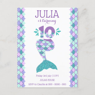 Mermaid Birthday Mermaid Nummer 10 Einladungspostkarte