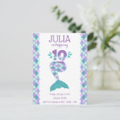 Mermaid Birthday Mermaid Nummer 10 Einladungspostkarte (Stehend Vorderseite)