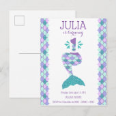 Mermaid Birthday Mermaid Nummer 1 Einladungspostkarte (Vorne/Hinten)