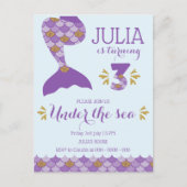 Mermaid Birthday Mermaid Nummer 3 Einladungspostkarte (Vorderseite)