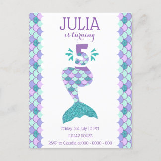 Mermaid Birthday Mermaid Nummer 5 Einladungspostkarte