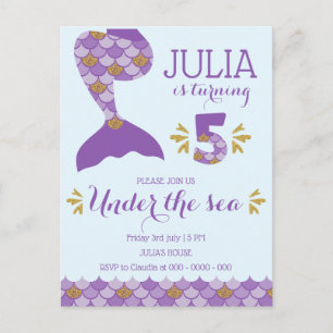 Mermaid Birthday Mermaid Nummer 5 Einladungspostkarte