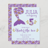 Mermaid Birthday Mermaid Nummer 5 Einladungspostkarte (Vorne/Hinten)