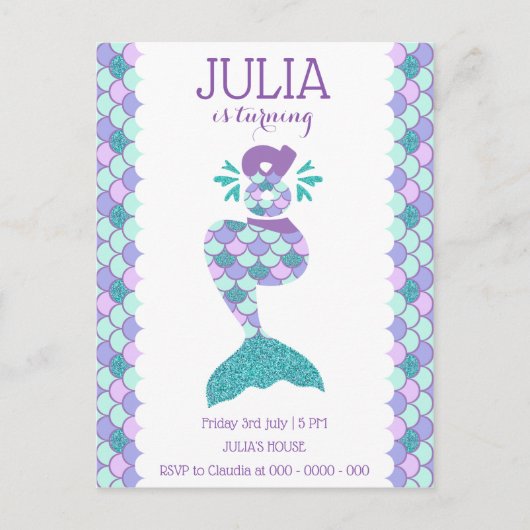 Mermaid Birthday Mermaid Nummer 8 Einladungspostkarte (Vorderseite)