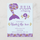 Mermaid Birthday Mermaid Nummer 9 Einladungspostkarte (Vorderseite)
